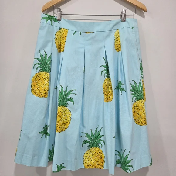 Talbots Pineapple Print Pleated Skirt Fit & Flare Teal Yellow Tropical size 12P - Picture 2 of 9